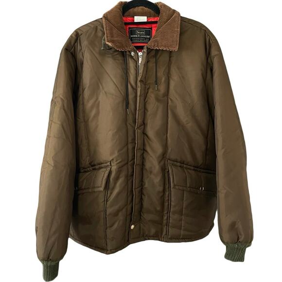 Vintage 70s Sears Work’n Leisure Corduroy Collar Brown Chore Jacket Adult XL